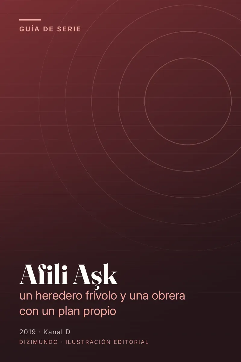 Portada editorial de DiziMundo para la guía de Afili Aşk, con el título en tipografía serif sobre un fondo degradado