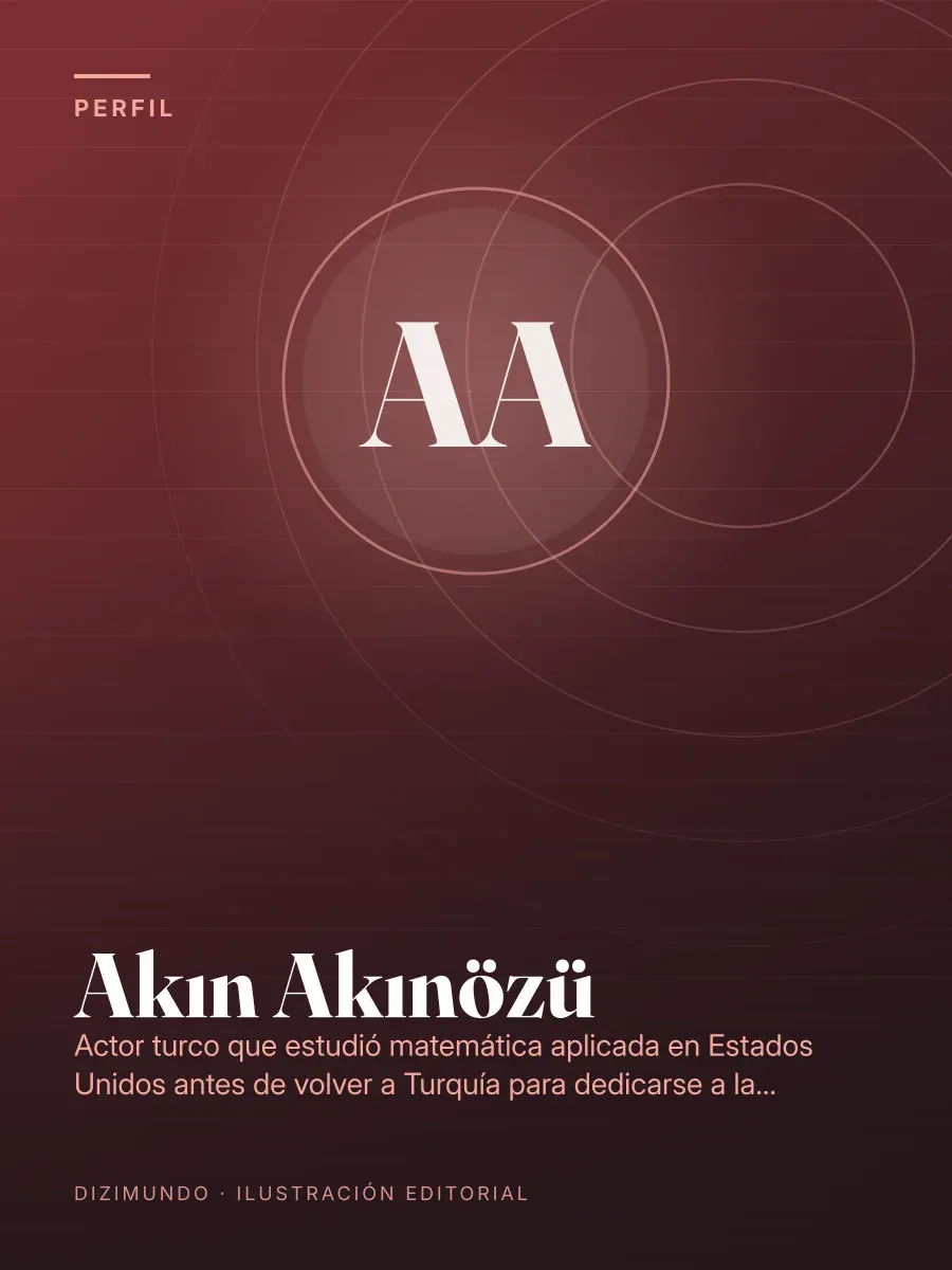 Portada editorial de DiziMundo para el perfil de Akın Akınözü, con su nombre en tipografía serif sobre un fondo degradado