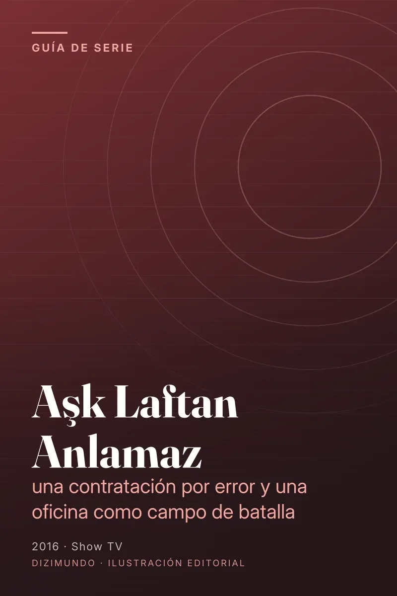 Portada editorial de DiziMundo para la guía de Aşk Laftan Anlamaz, con el título en tipografía serif sobre un fondo degradado