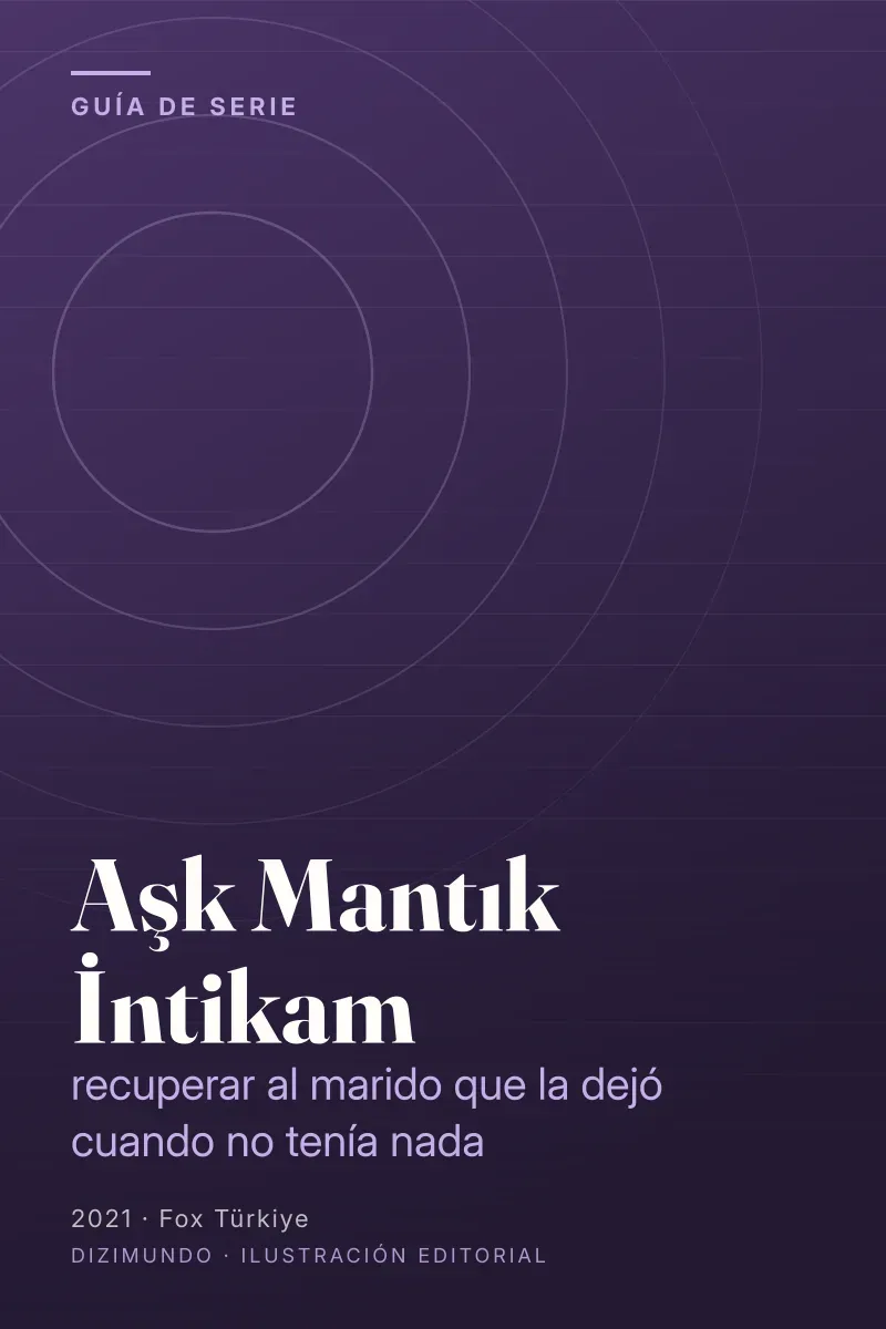 Portada editorial de DiziMundo para la guía de Aşk Mantık İntikam, con el título en tipografía serif sobre un fondo degradado