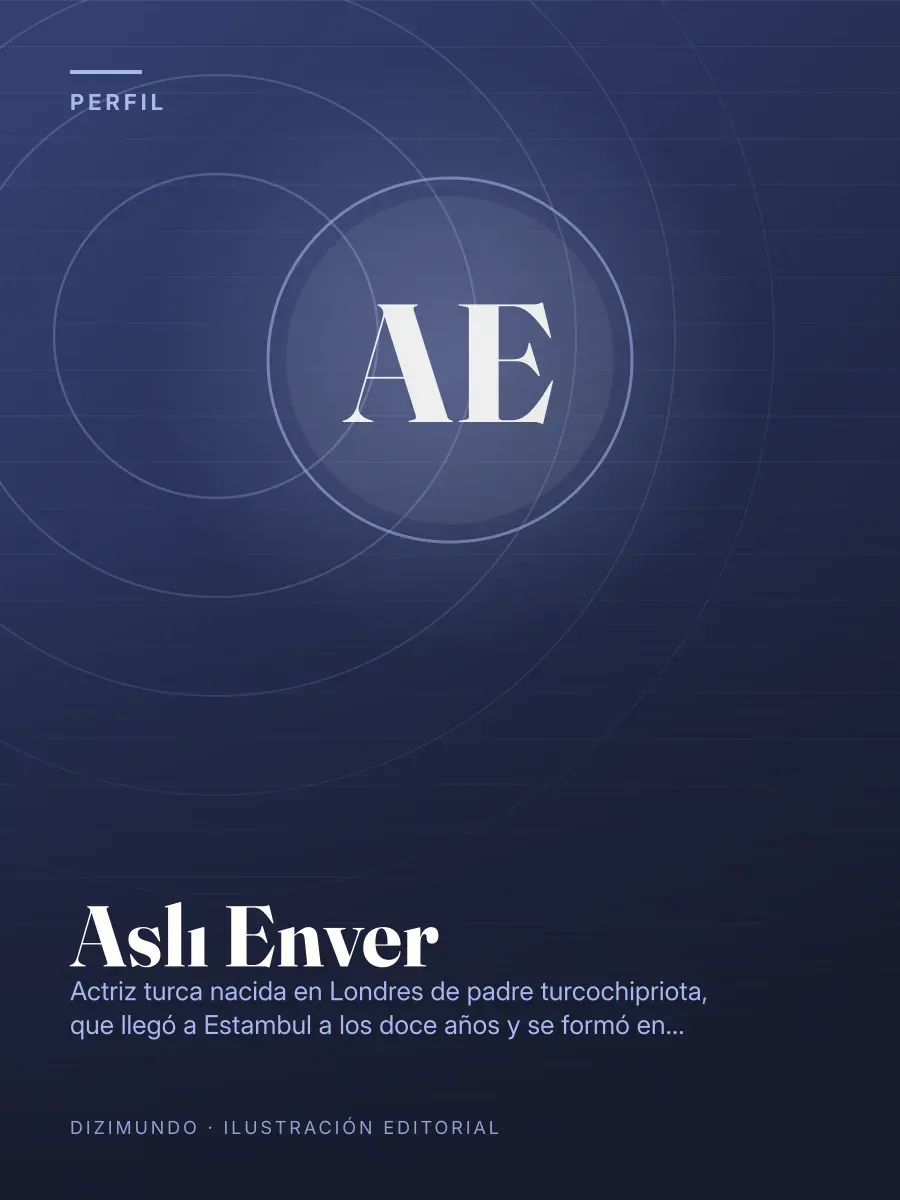 Portada editorial de DiziMundo para el perfil de Aslı Enver, con su nombre en tipografía serif sobre un fondo degradado