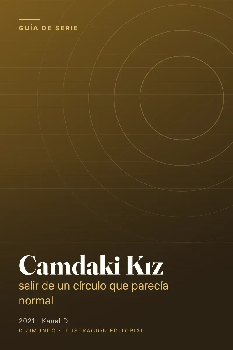 Portada editorial de DiziMundo para la guía de Camdaki Kız, con el título en tipografía serif sobre un fondo degradado