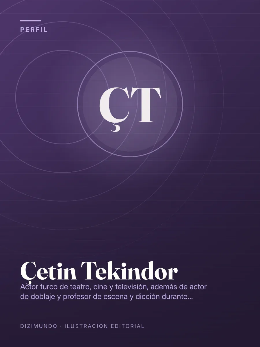 Portada editorial de DiziMundo para el perfil de Çetin Tekindor, con su nombre en tipografía serif sobre un fondo degradado