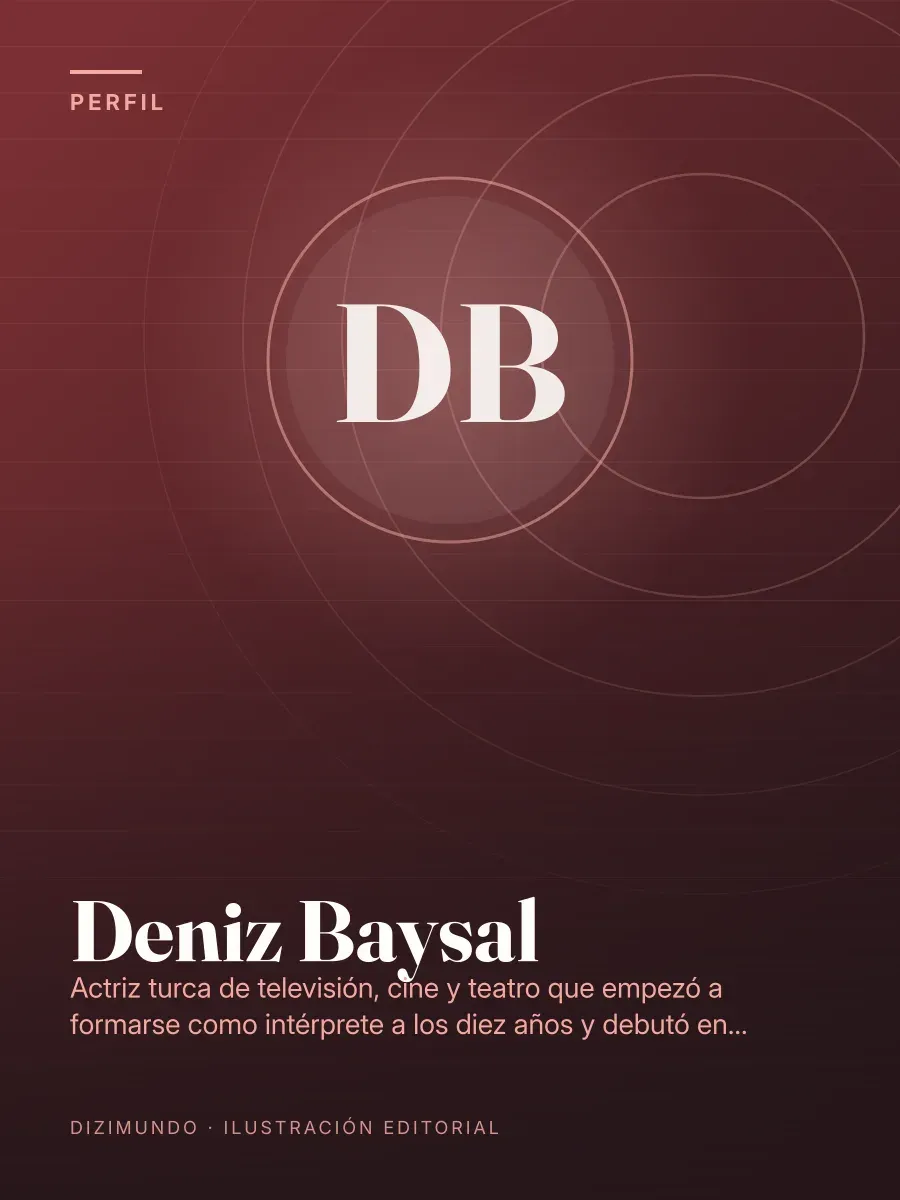 Portada editorial de DiziMundo para el perfil de Deniz Baysal, con su nombre en tipografía serif sobre un fondo degradado