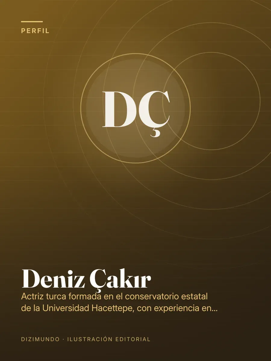 Portada editorial de DiziMundo para el perfil de Deniz Çakır, con su nombre en tipografía serif sobre un fondo degradado