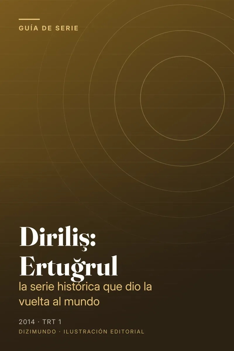 Portada editorial de DiziMundo para la guía de Diriliş: Ertuğrul, con el título en tipografía serif sobre un fondo degradado