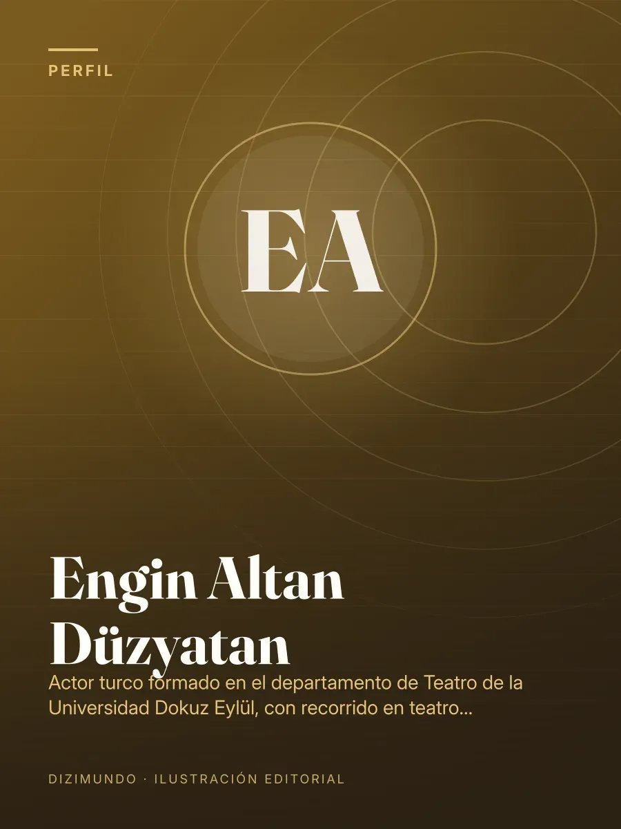 Portada editorial de DiziMundo para el perfil de Engin Altan Düzyatan, con su nombre en tipografía serif sobre un fondo degradado