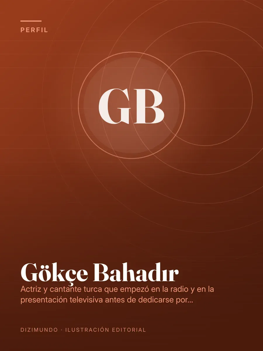 Portada editorial de DiziMundo para el perfil de Gökçe Bahadır, con su nombre en tipografía serif sobre un fondo degradado