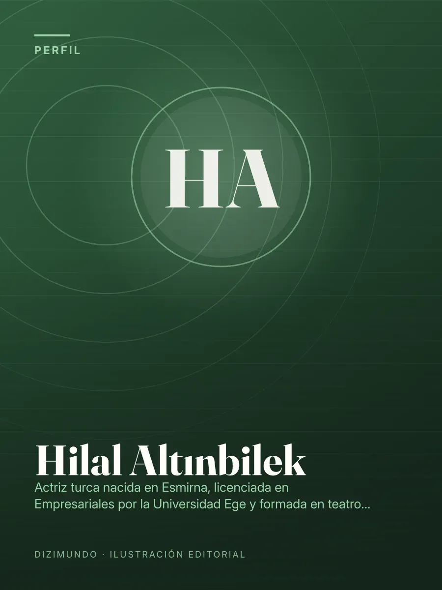 Portada editorial de DiziMundo para el perfil de Hilal Altınbilek, con su nombre en tipografía serif sobre un fondo degradado