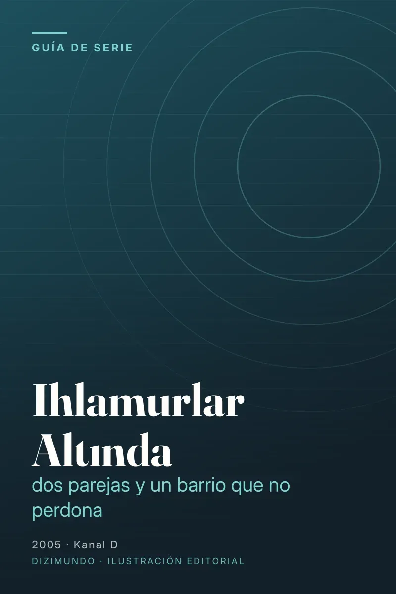Portada editorial de DiziMundo para la guía de Ihlamurlar Altında, con el título en tipografía serif sobre un fondo degradado