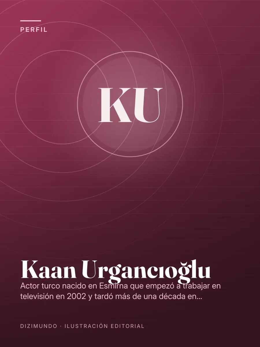 Portada editorial de DiziMundo para el perfil de Kaan Urgancıoğlu, con su nombre en tipografía serif sobre un fondo degradado