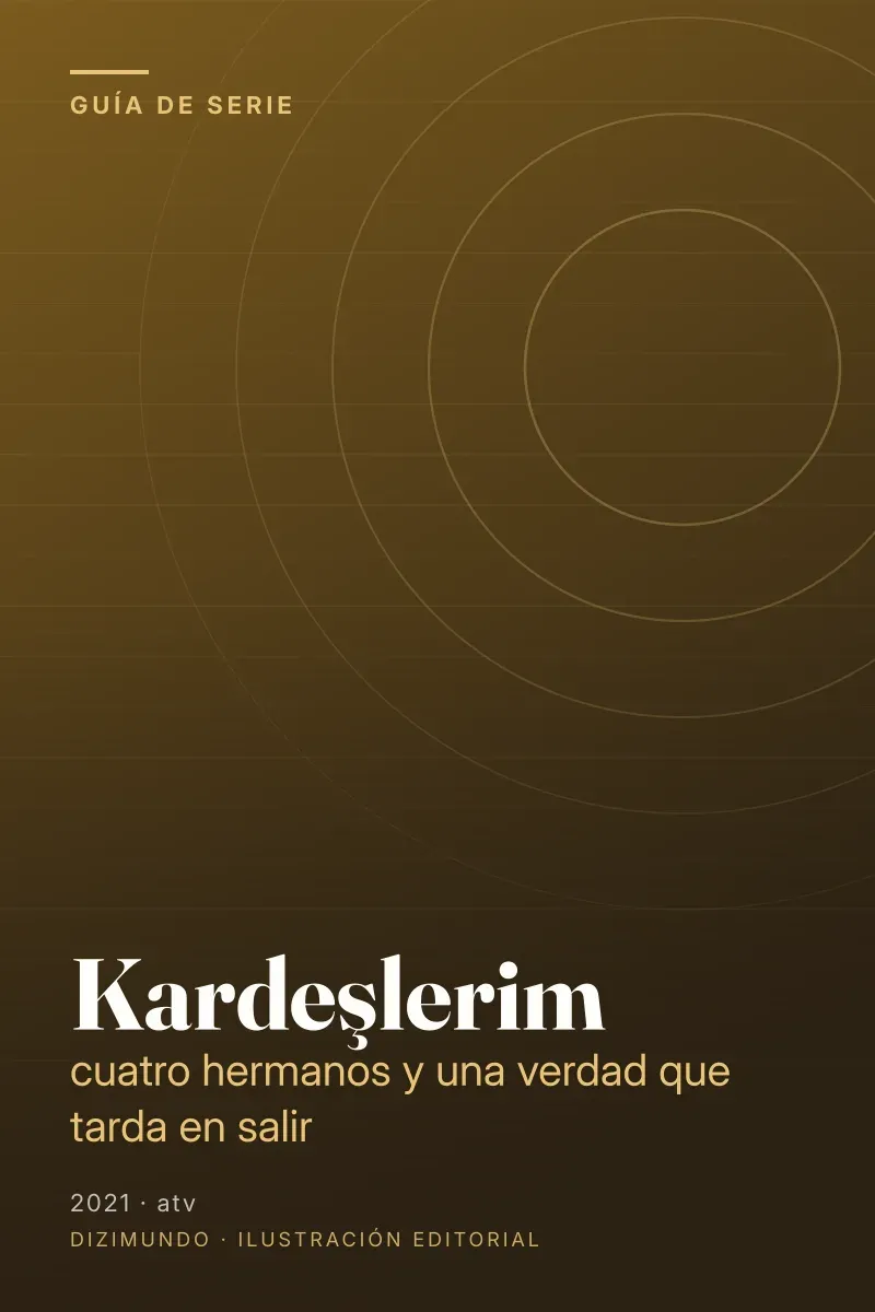 Portada editorial de DiziMundo para la guía de Kardeşlerim, con el título en tipografía serif sobre un fondo degradado