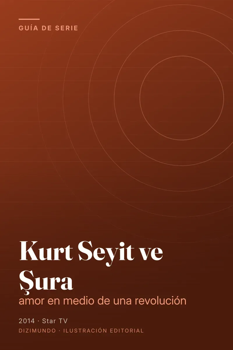 Portada editorial de DiziMundo para la guía de Kurt Seyit ve Şura, con el título en tipografía serif sobre un fondo degradado
