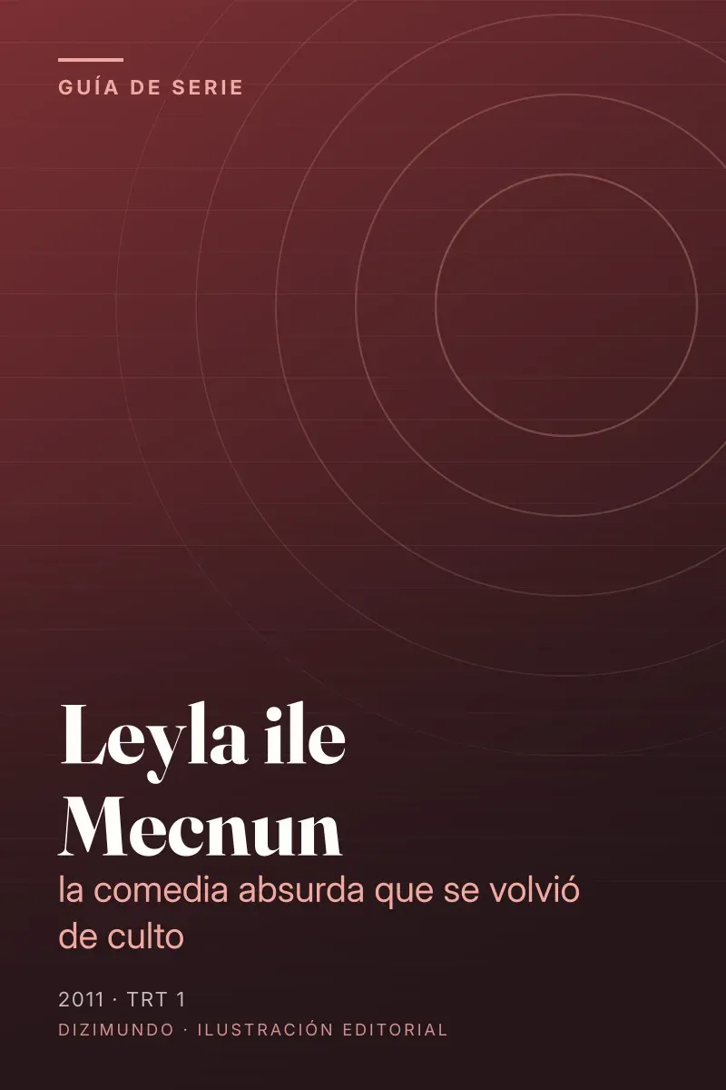 Portada editorial de DiziMundo para la guía de Leyla ile Mecnun, con el título en tipografía serif sobre un fondo degradado