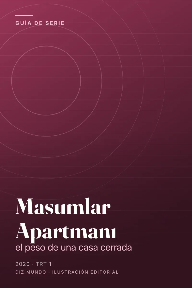 Portada editorial de DiziMundo para la guía de Masumlar Apartmanı, con el título en tipografía serif sobre un fondo degradado