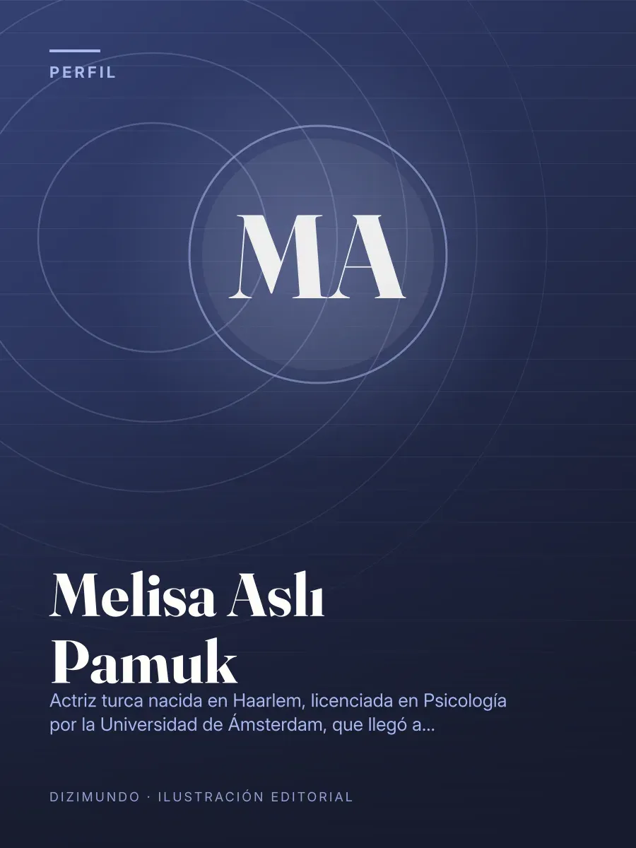 Portada editorial de DiziMundo para el perfil de Melisa Aslı Pamuk, con su nombre en tipografía serif sobre un fondo degradado