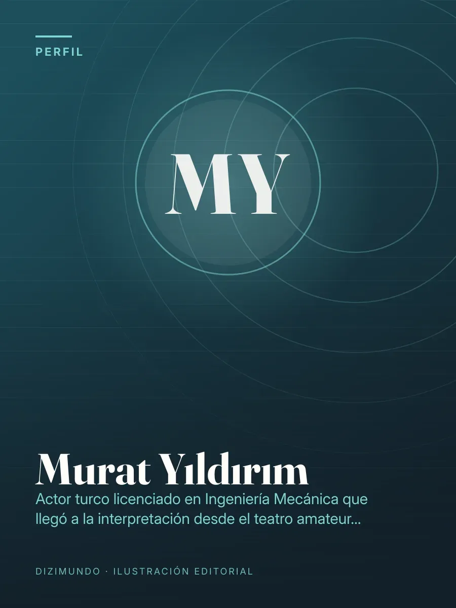 Portada editorial de DiziMundo para el perfil de Murat Yıldırım, con su nombre en tipografía serif sobre un fondo degradado