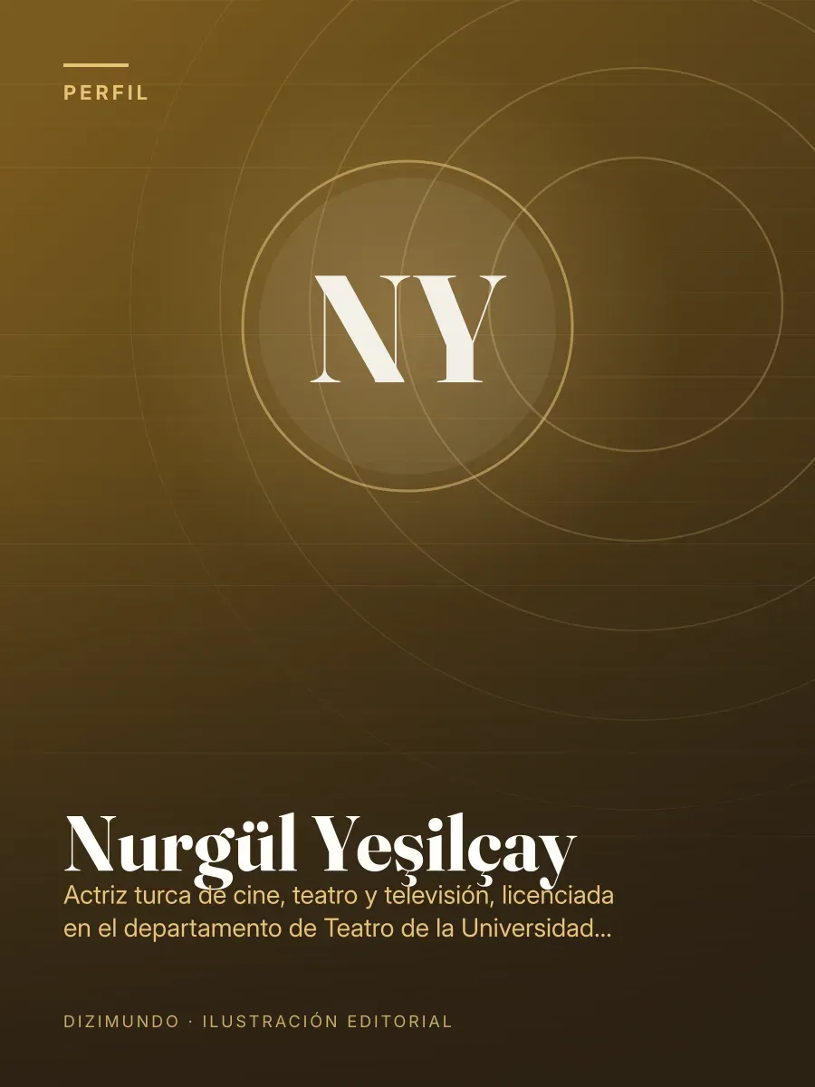 Portada editorial de DiziMundo para el perfil de Nurgül Yeşilçay, con su nombre en tipografía serif sobre un fondo degradado