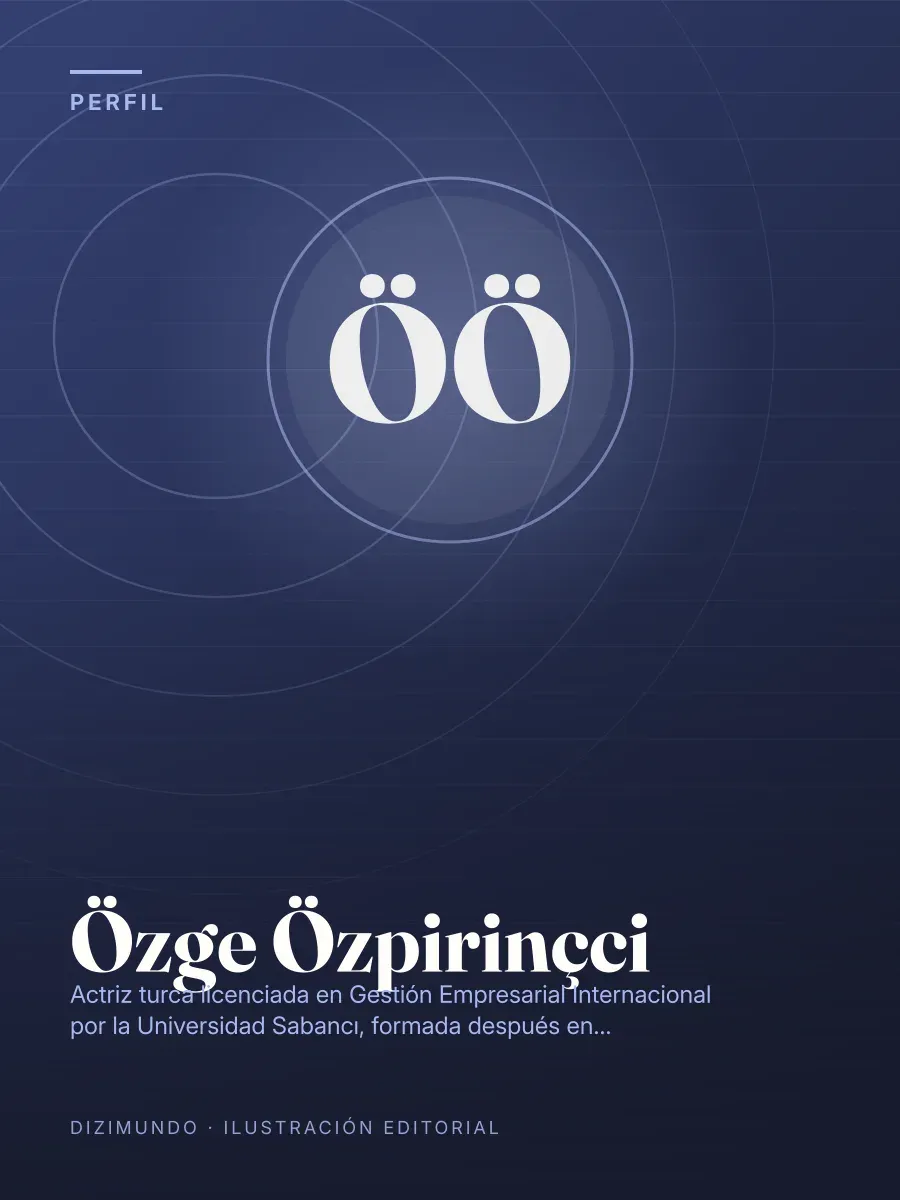 Portada editorial de DiziMundo para el perfil de Özge Özpirinçci, con su nombre en tipografía serif sobre un fondo degradado