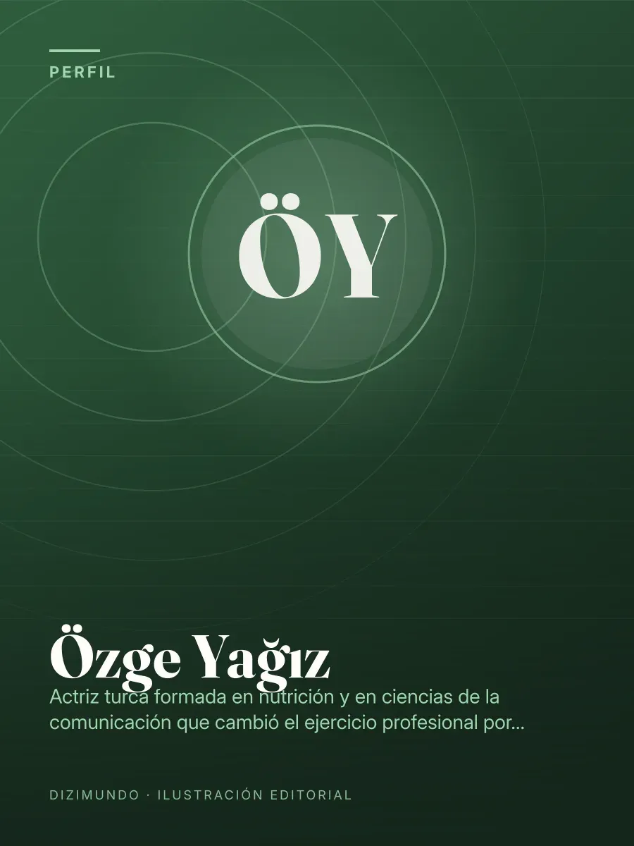 Portada editorial de DiziMundo para el perfil de Özge Yağız, con su nombre en tipografía serif sobre un fondo degradado