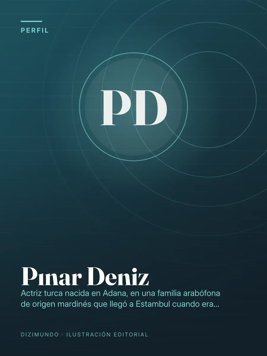 Portada editorial de DiziMundo para el perfil de Pınar Deniz, con su nombre en tipografía serif sobre un fondo degradado