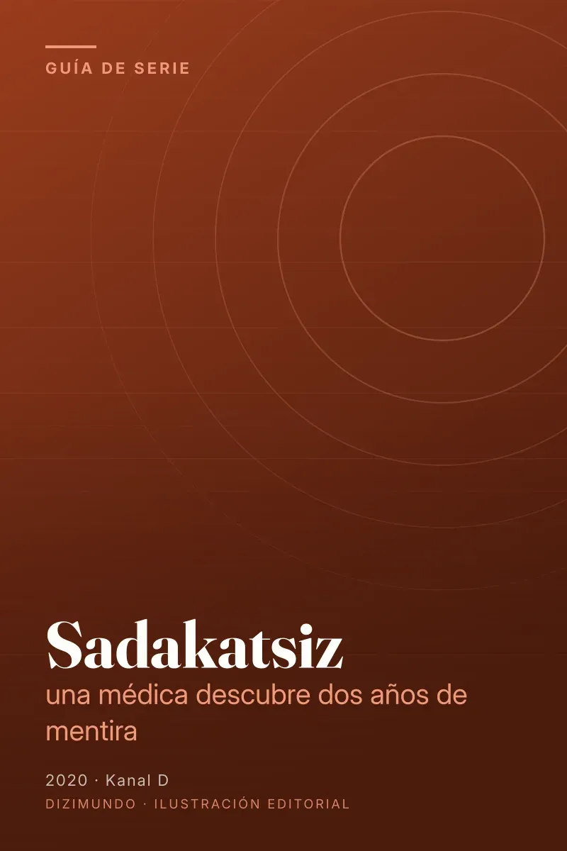 Portada editorial de DiziMundo para la guía de Sadakatsiz, con el título en tipografía serif sobre un fondo degradado