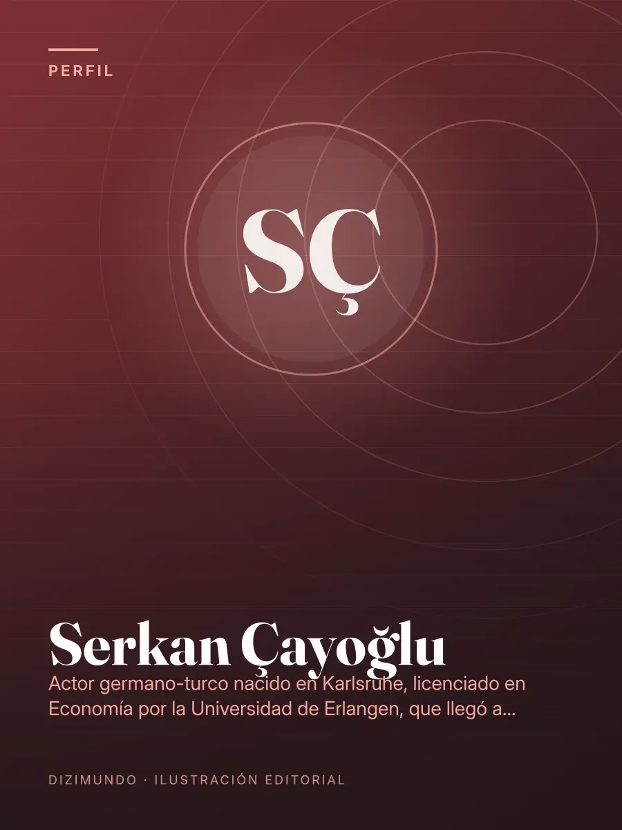 Portada editorial de DiziMundo para el perfil de Serkan Çayoğlu, con su nombre en tipografía serif sobre un fondo degradado