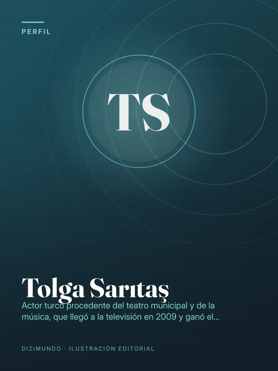 Portada editorial de DiziMundo para el perfil de Tolga Sarıtaş, con su nombre en tipografía serif sobre un fondo degradado