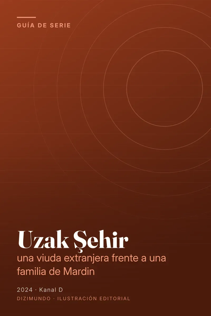 Portada editorial de DiziMundo para la guía de Uzak Şehir, con el título en tipografía serif sobre un fondo degradado