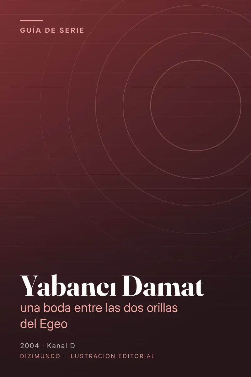 Portada editorial de DiziMundo para la guía de Yabancı Damat, con el título en tipografía serif sobre un fondo degradado