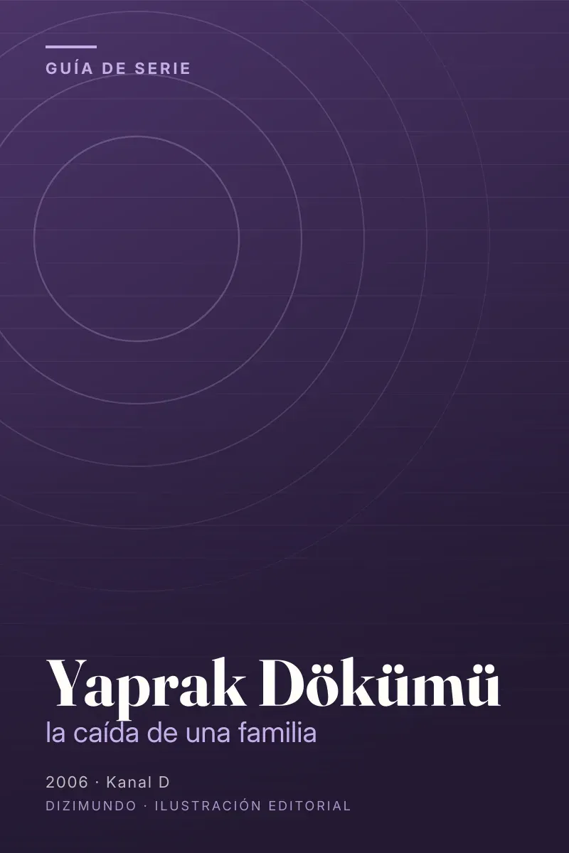 Portada editorial de DiziMundo para la guía de Yaprak Dökümü, con el título en tipografía serif sobre un fondo degradado