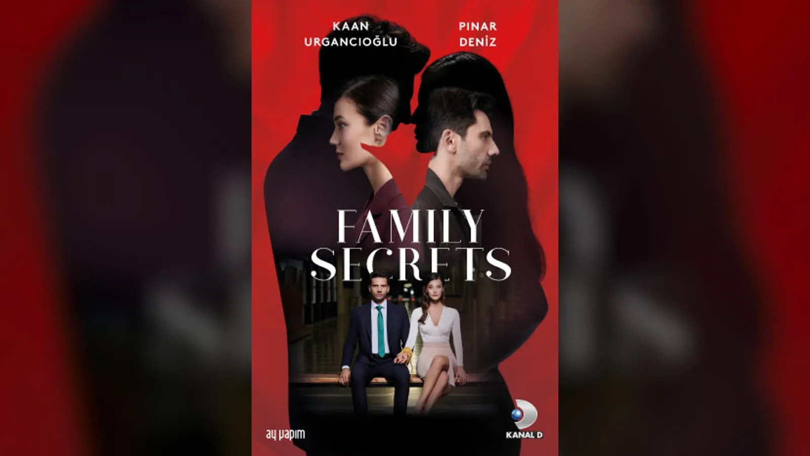 Pınar Deniz y Kaan Urgancıoğlu en el cartel oficial de Family Secrets, título internacional de Yargı
