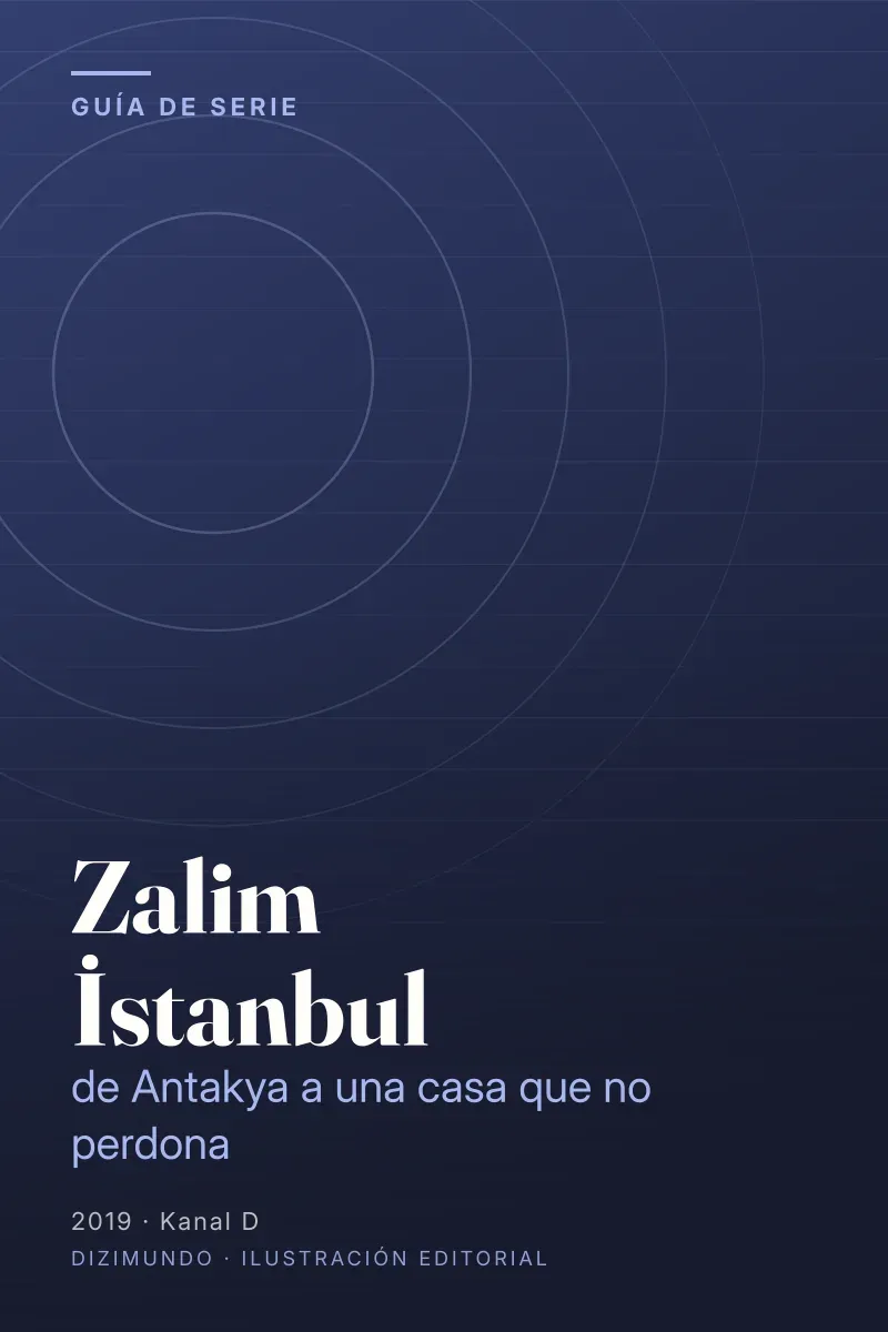 Portada editorial de DiziMundo para la guía de Zalim İstanbul, con el título en tipografía serif sobre un fondo degradado